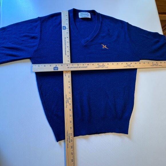 VTG Heritage Vneck Sweater Mens Large Navy Duck Logo Academia Grandpacore - Picture 6 of 8